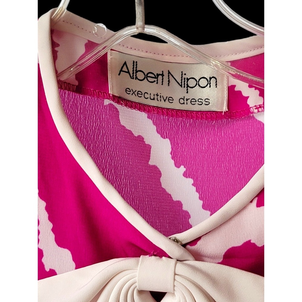 Vintage 90's hot pink Albert Nipon silky "Executive" dress size 4 - Picture 4 of 5